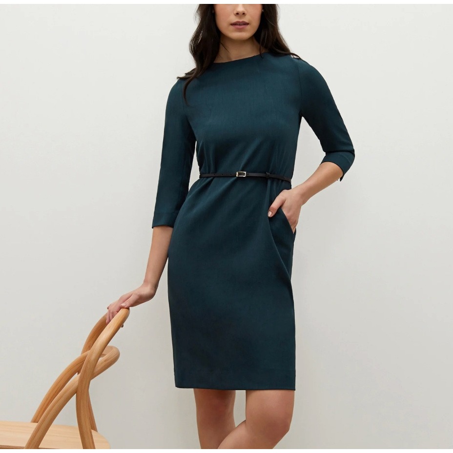 M.M.Lafleur Etsuko 3/4 Sleeve Belted Sheath Dress In Rainforest Sz 4